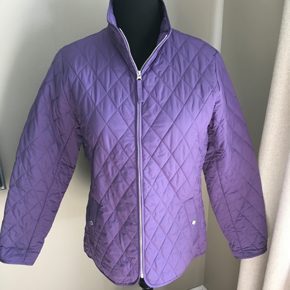 Lands End Purple Quilted Zipper Jacket - L(14-16)